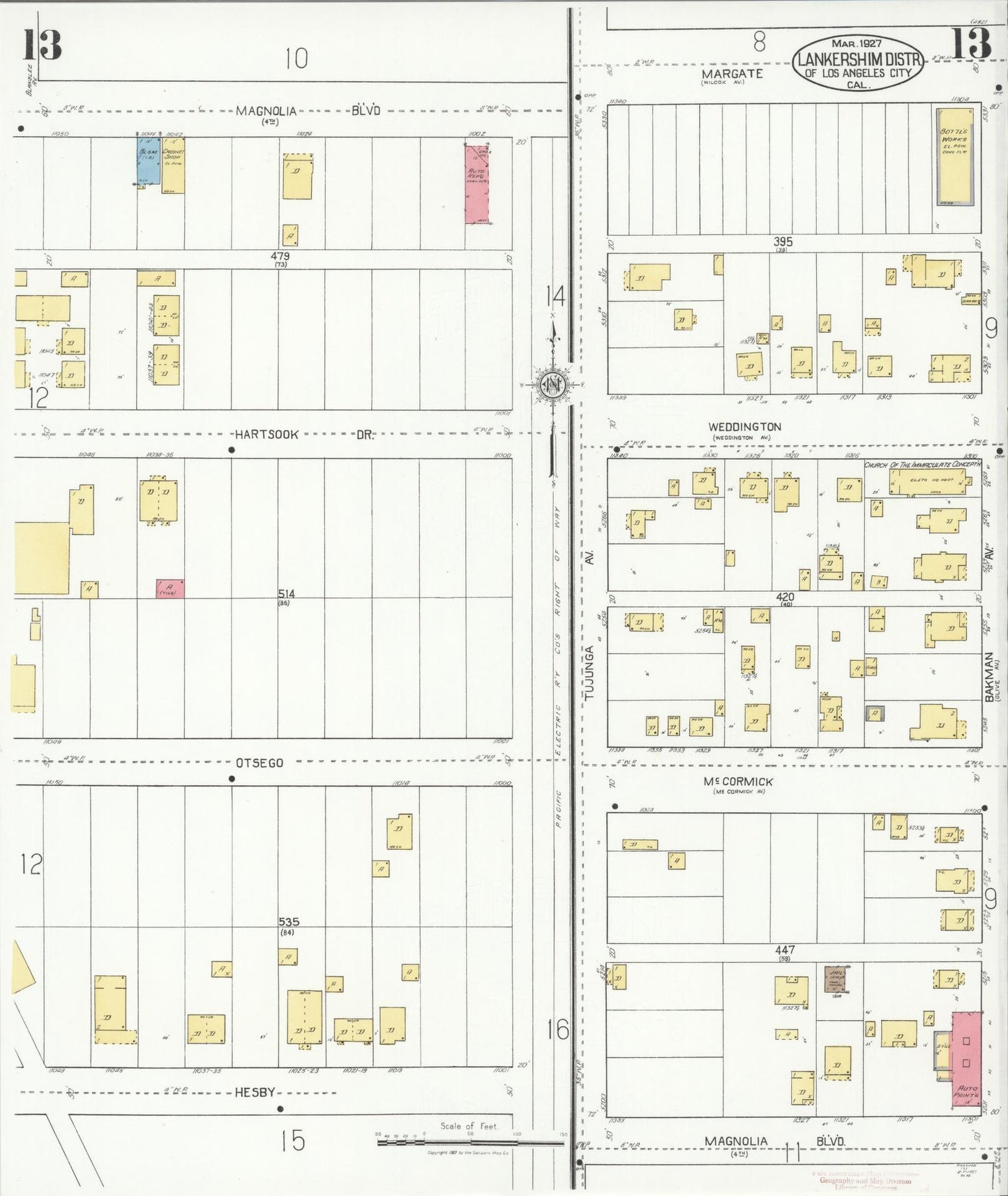 Sanborn Fire Insurance Map from Lankershim, Los Angeles County, California (1927), Sheet #0013 - Historic Sanborn Fire Insurance Map Print, vintage old map wall art, antique decor, genealogy gift, California California map