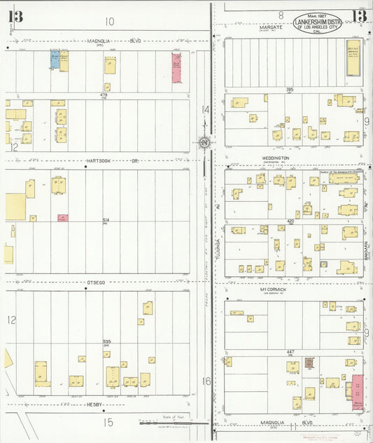Sanborn Fire Insurance Map from Lankershim, Los Angeles County, California (1927), Sheet #0013 - Historic Sanborn Fire Insurance Map Print, vintage old map wall art, antique decor, genealogy gift, California California map