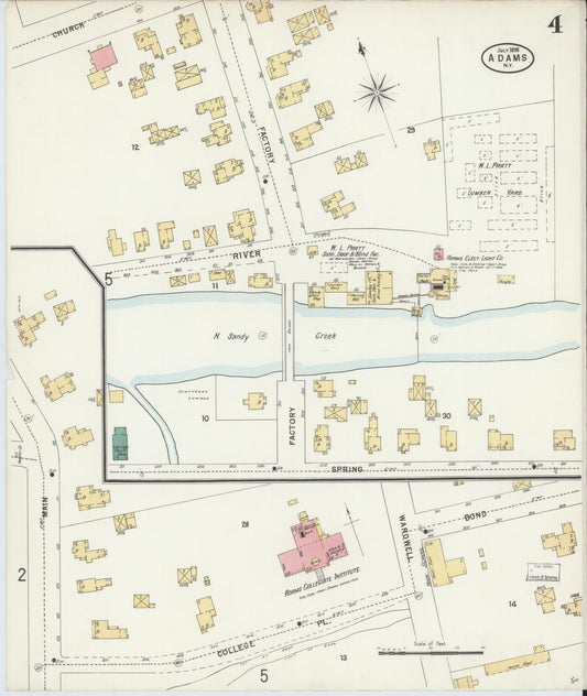 Sanborn Fire Insurance Map from Adams, Jefferson County, New York (1898), Sheet #0004 - Historic Sanborn Fire Insurance Map Print, vintage old map wall art, antique decor, genealogy gift, New York New York map