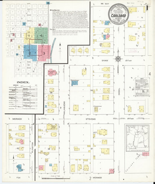 Sanborn Fire Insurance Map from Carlsbad, Eddy County, New Mexico (1913), Sheet #0001 - Complete Map Set gallery image, historic Sanborn map, vintage wall art, New Mexico New Mexico