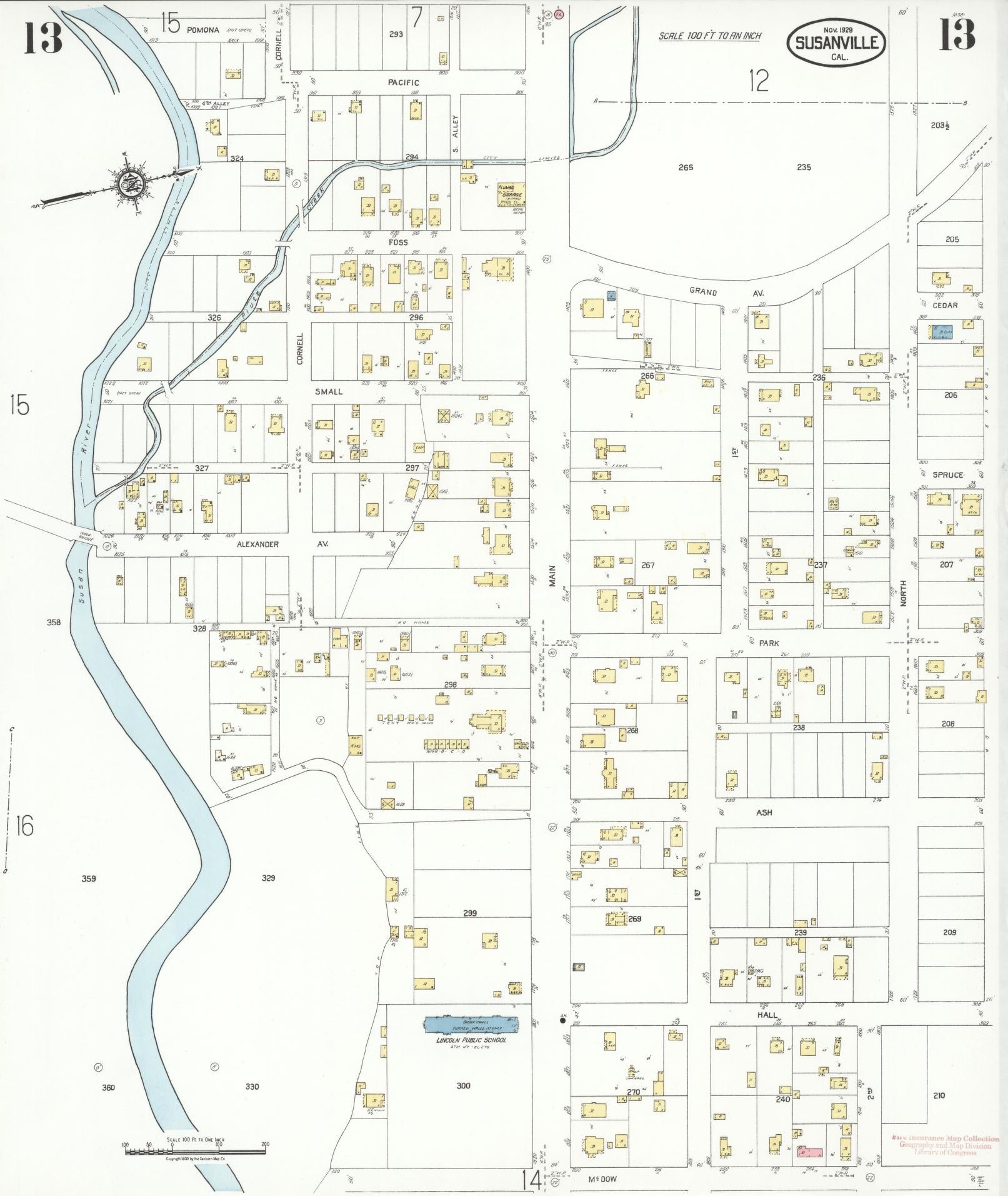 Sanborn Fire Insurance Map from Susanville, Lassen County, California (1929), Sheet #0013 - Complete Map Set gallery image, historic Sanborn map, vintage wall art, California California