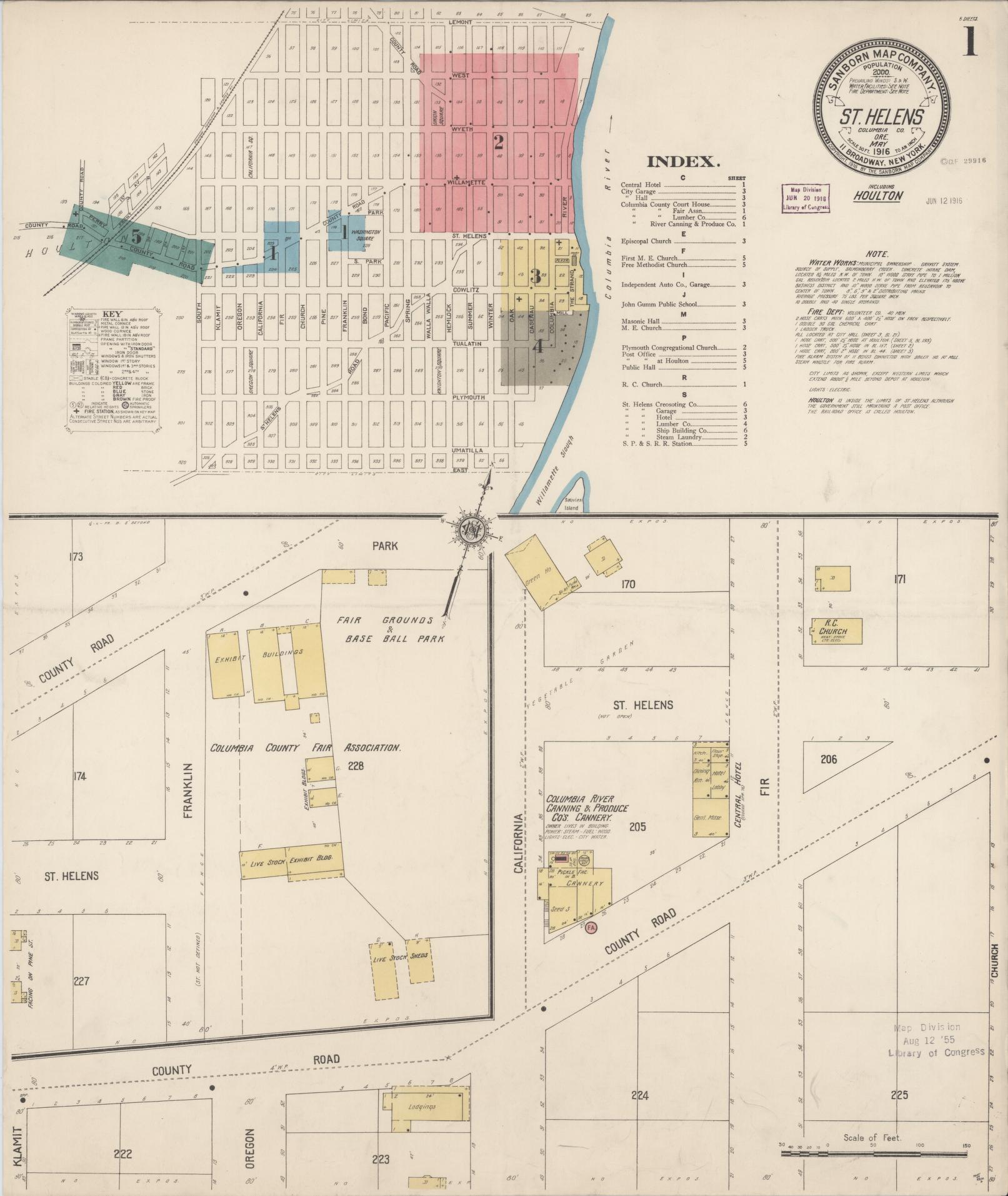 Sanborn Fire Insurance Map from Saint Helens, Columbia County, Oregon. (1916) – Historic Sanborn Fire Insurance Map Print