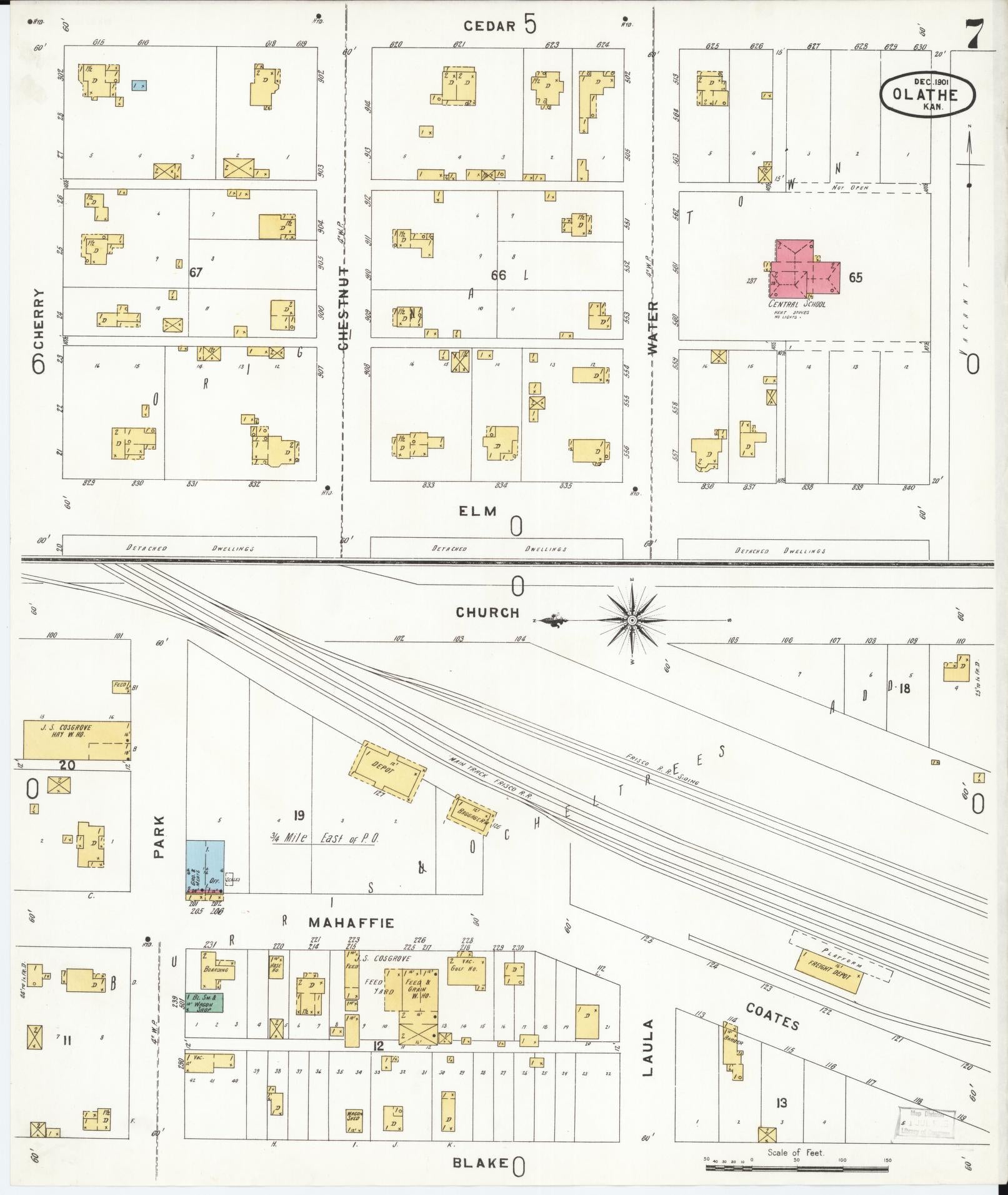 Sanborn Fire Insurance Map from Olathe, Johnson County, Kansas (1901), Sheet #0007 - Complete Map Set gallery image, historic Sanborn map, vintage wall art, Kansas Kansas