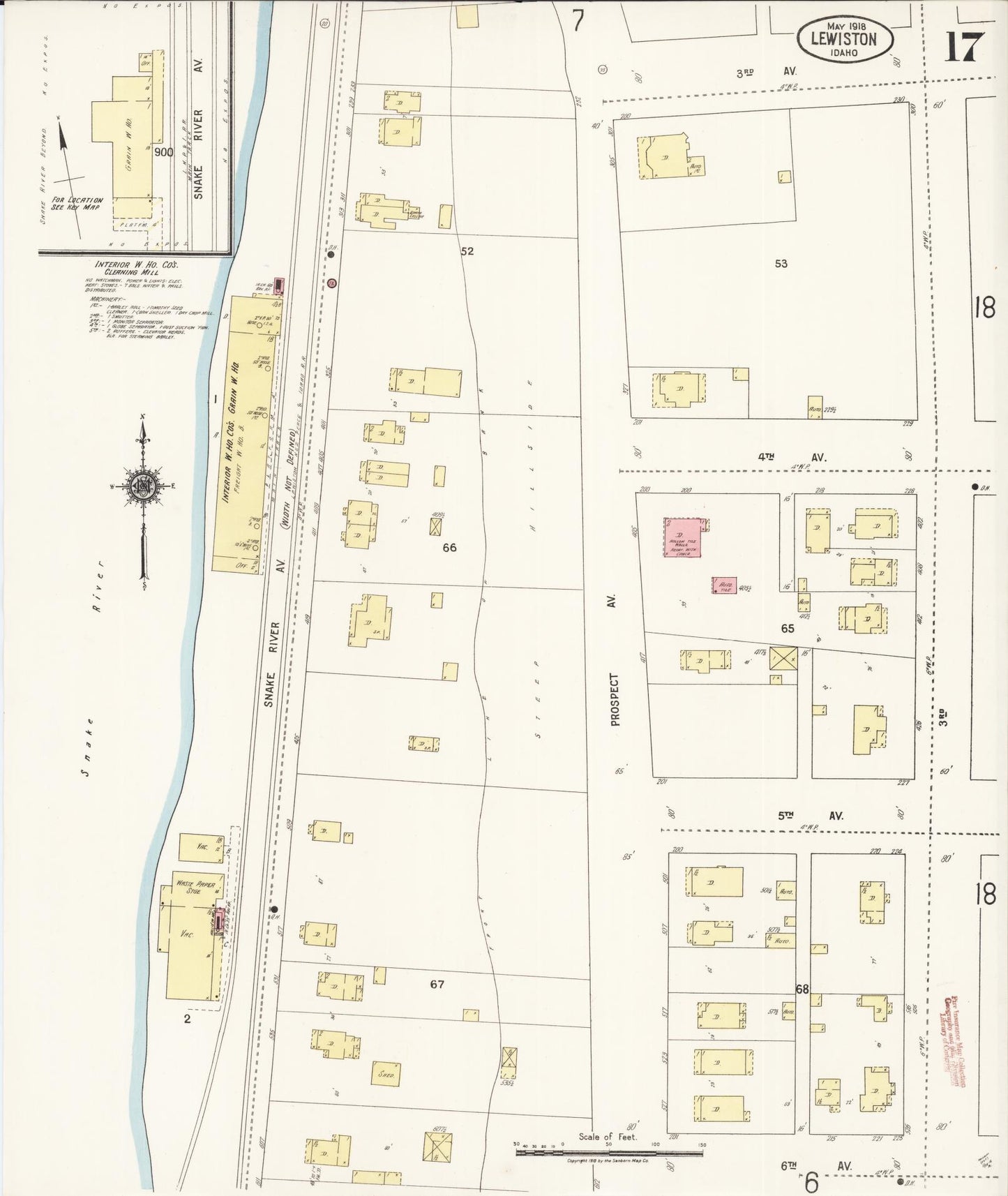 Sanborn Fire Insurance Map from Lewiston, Nez Perce County, Idaho (1918), Sheet #0017 - Historic Sanborn Fire Insurance Map Print, vintage old map wall art, antique decor, genealogy gift, Idaho Idaho map