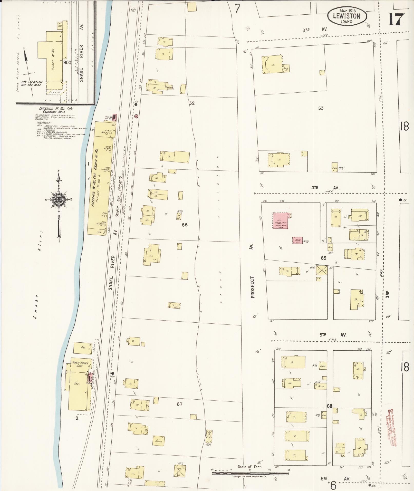 Sanborn Fire Insurance Map from Lewiston, Nez Perce County, Idaho (1918), Sheet #0017 - Historic Sanborn Fire Insurance Map Print, vintage old map wall art, antique decor, genealogy gift, Idaho Idaho map