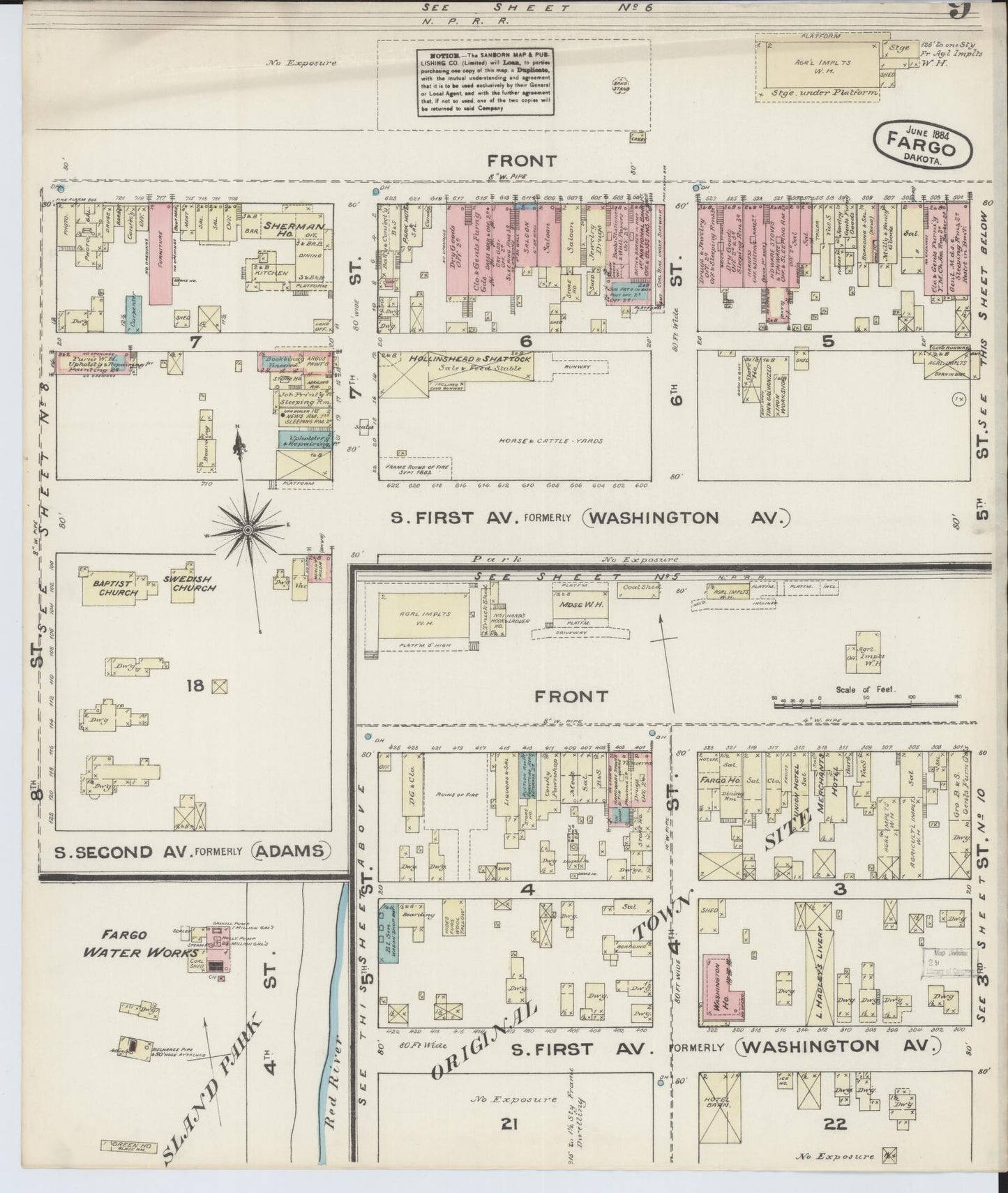 Sanborn Fire Insurance Map from Fargo, Cass County, North Dakota (1884), Sheet #0009 - Historic Sanborn Fire Insurance Map Print, vintage old map wall art, antique decor, genealogy gift, North Dakota North Dakota map