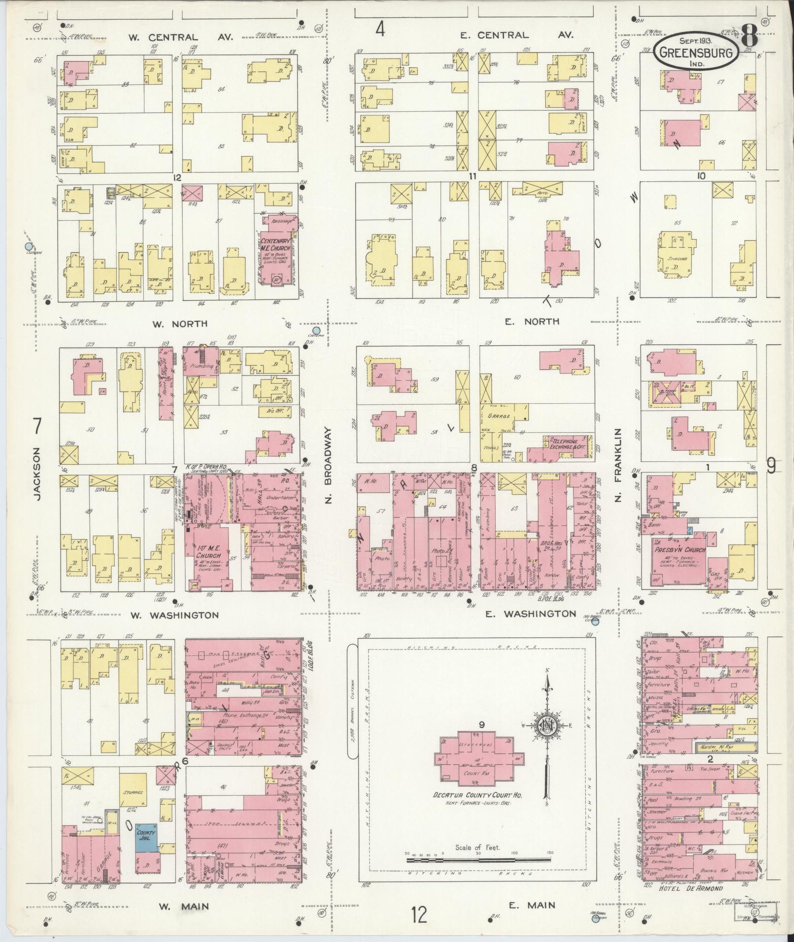 Sanborn Fire Insurance Map from Greensburg, Decatur County, Indiana (1913), Sheet #0008 - Complete Map Set gallery image, historic Sanborn map, vintage wall art, Indiana Indiana