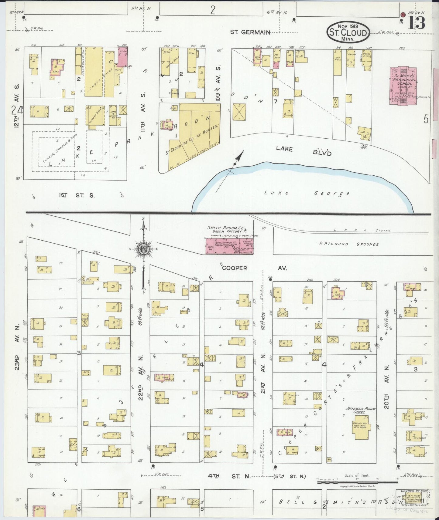 Sanborn Fire Insurance Map from Saint Cloud, Stearns, Benton, and Sherburne Counties, Minnesota (1919), Sheet #0013 - Complete Map Set gallery image, historic Sanborn map, vintage wall art, Minnesota Minnesota