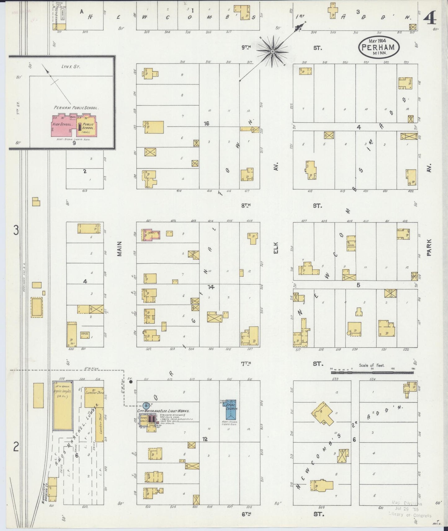 Sanborn Fire Insurance Map from Perham, Otter Tail County, Minnesota (1904), Sheet #0004 - Historic Sanborn Fire Insurance Map Print, vintage old map wall art, antique decor, genealogy gift, Minnesota Minnesota map