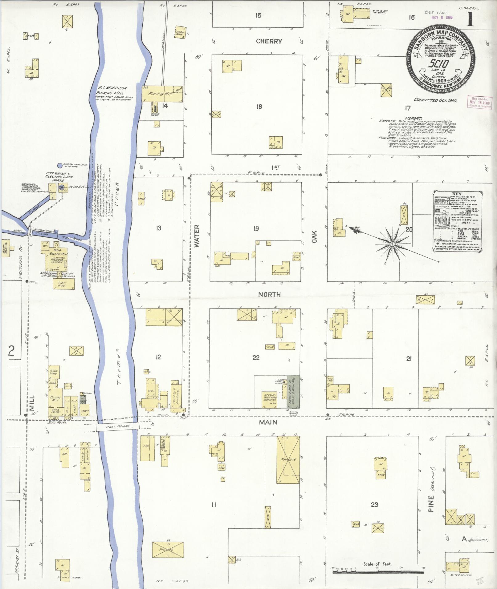 Sanborn Fire Insurance Map from Scio, Linn County, Oregon (1909), Sheet #0001 - Complete Map Set gallery image, historic Sanborn map, vintage wall art, Oregon Oregon