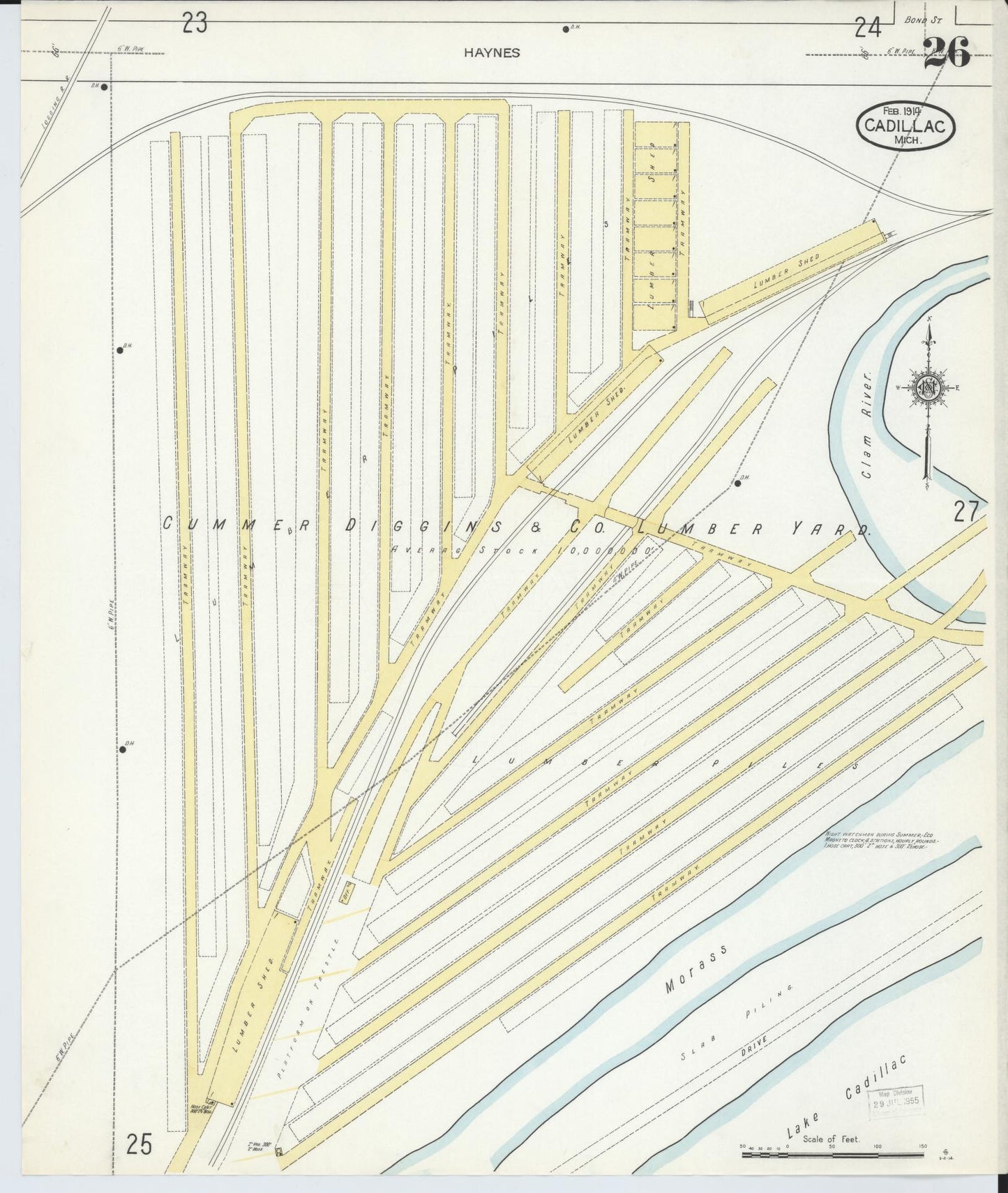 Sanborn Fire Insurance Map from Cadillac, Wexford County, Michigan (1914), Sheet #0026 - Complete Map Set gallery image, historic Sanborn map, vintage wall art, Michigan Michigan