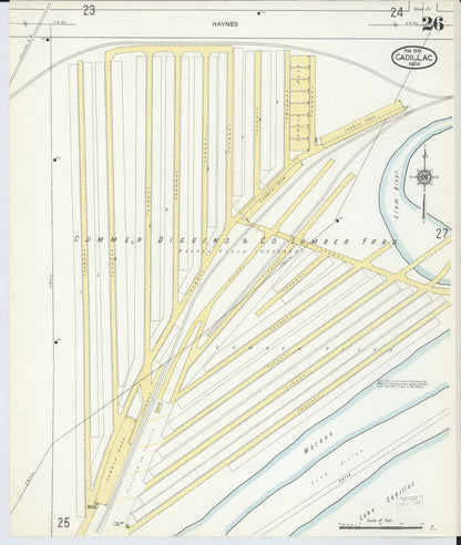 Sanborn Fire Insurance Map from Cadillac, Wexford County, Michigan (1914), Sheet #0026 - Complete Map Set gallery image, historic Sanborn map, vintage wall art, Michigan Michigan