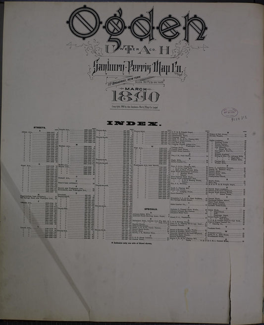 Sanborn Fire Insurance Map from Ogden, Weber County, Utah (1890), Sheet #0001 - Historic Sanborn Fire Insurance Map Print, vintage old map wall art, antique decor, genealogy gift, Utah Utah map