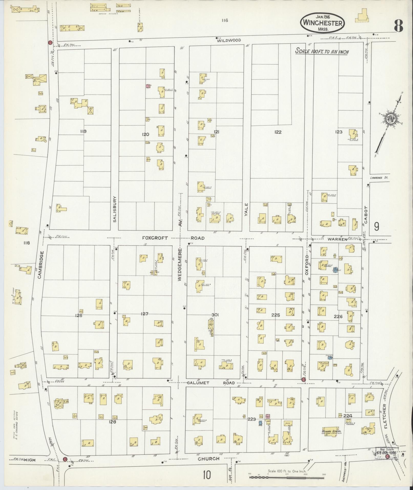 Sanborn Fire Insurance Map from Winchester, Middlesex County, Massachusetts (1916), Sheet #0008 - Complete Map Set gallery image, historic Sanborn map, vintage wall art, Massachusetts Massachusetts