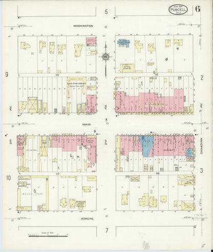 Sanborn Fire Insurance Map from Purcell, McClain County, Oklahoma (1914), Sheet #0006 - Complete Map Set gallery image, historic Sanborn map, vintage wall art, Oklahoma Oklahoma