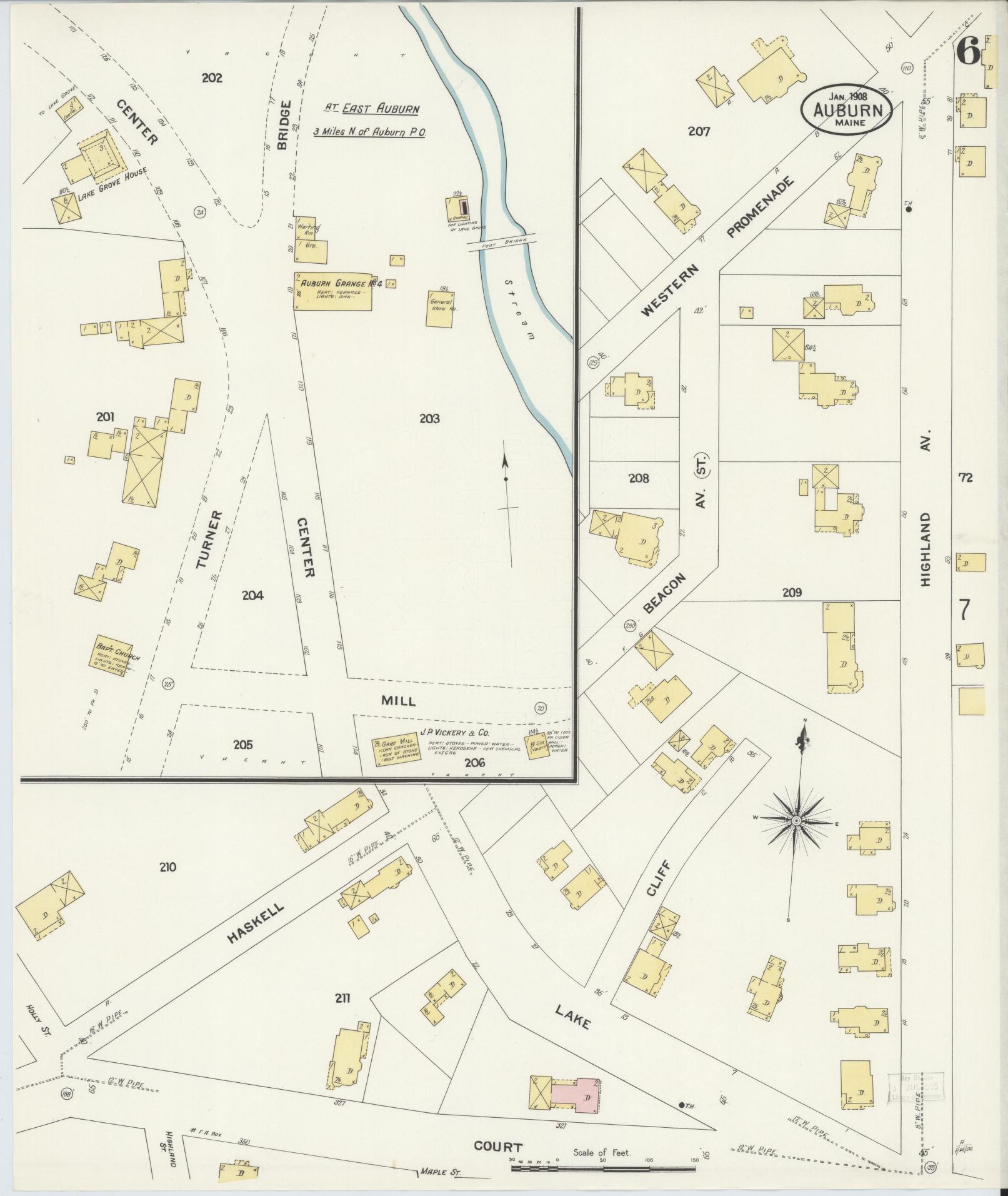Sanborn Fire Insurance Map from Auburn, Androscoggin County, Maine (1908), Sheet #0006 - Complete Map Set gallery image, historic Sanborn map, vintage wall art, Maine Maine