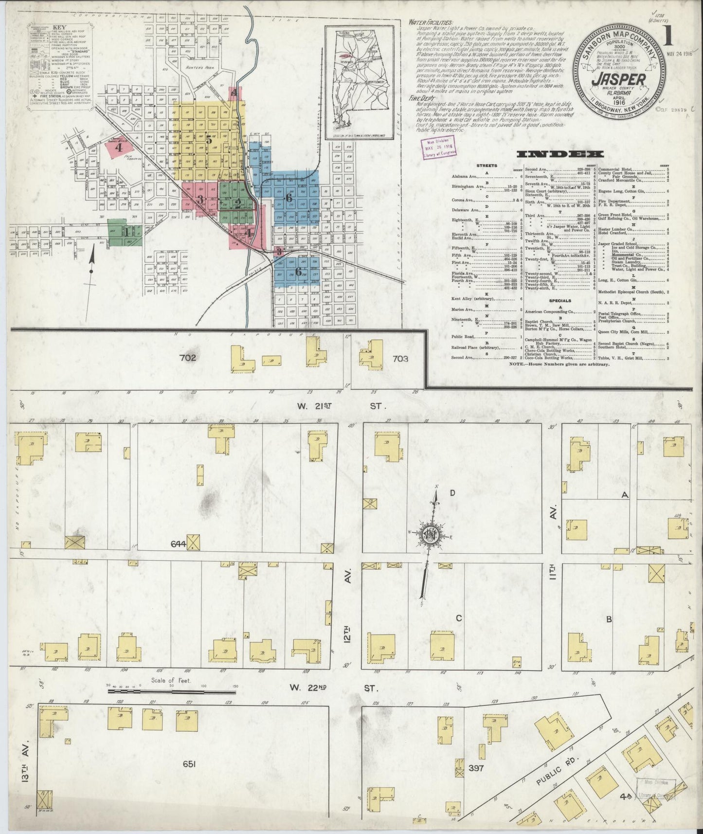 Sanborn Fire Insurance Map from Jasper, Walker County, Alabama (1916), Sheet #0001 - Complete Map Set gallery image, historic Sanborn map, vintage wall art, Alabama Alabama