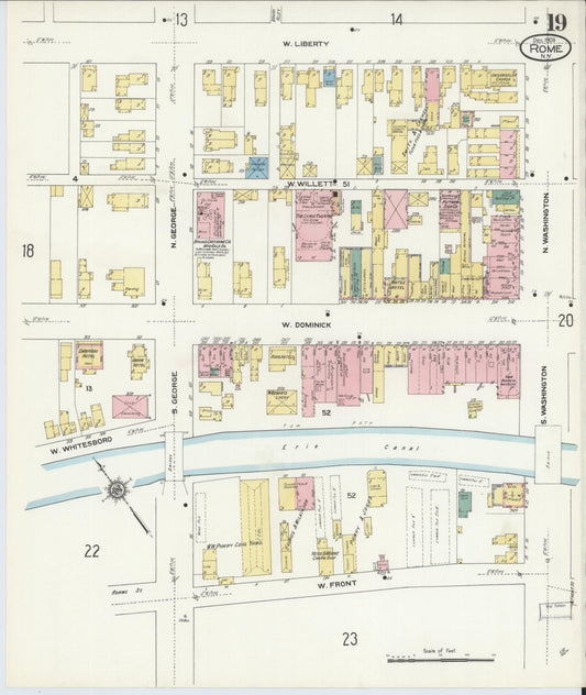 Sanborn Fire Insurance Map from Rome, Oneida County, New York (1909), Sheet #0019 - Historic Sanborn Fire Insurance Map Print, vintage old map wall art, antique decor, genealogy gift, New York New York map