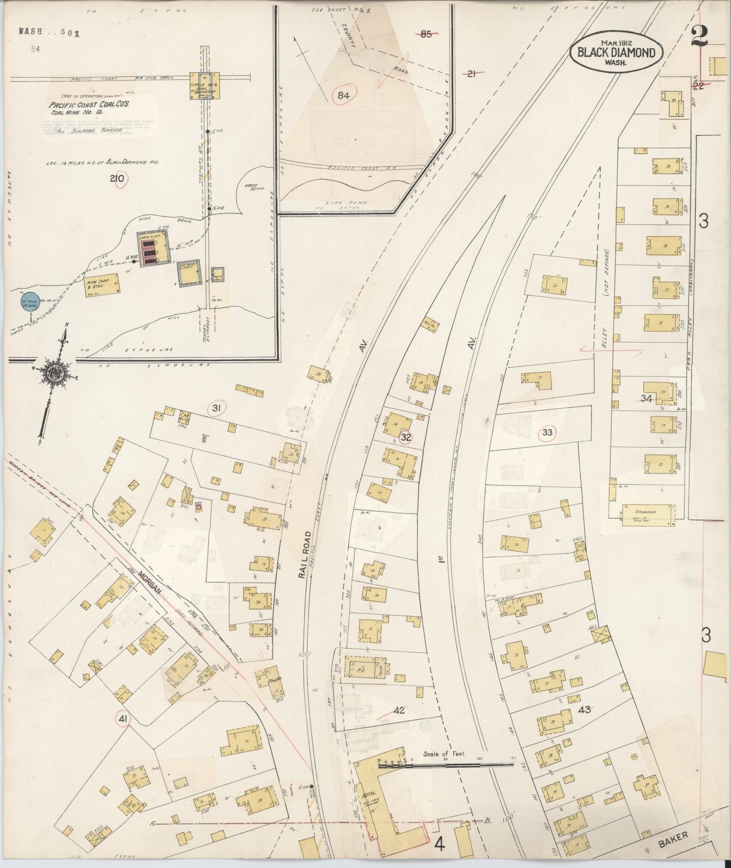 Sanborn Fire Insurance Map from Black Diamond, King County, Washington (1929), Sheet #0002 - Complete Map Set gallery image, historic Sanborn map, vintage wall art, Washington Washington