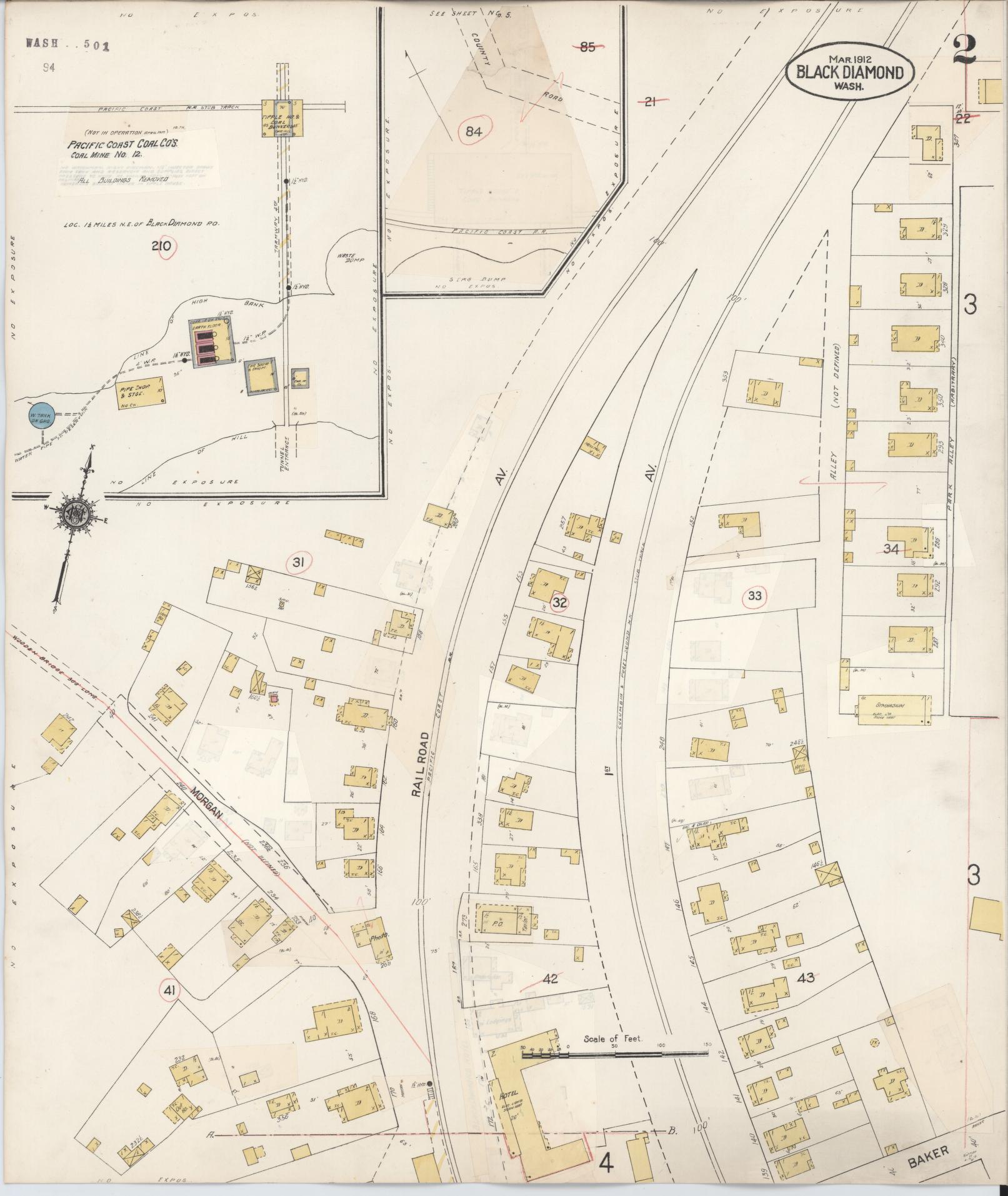 Sanborn Fire Insurance Map from Black Diamond, King County, Washington (1929), Sheet #0002 - Complete Map Set gallery image, historic Sanborn map, vintage wall art, Washington Washington
