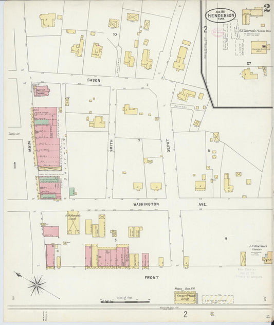 Sanborn Fire Insurance Map from Henderson, Chester County, Tennessee (1897), Sheet #0002 - Historic Sanborn Fire Insurance Map Print, vintage old map wall art, antique decor, genealogy gift, Tennessee Tennessee map