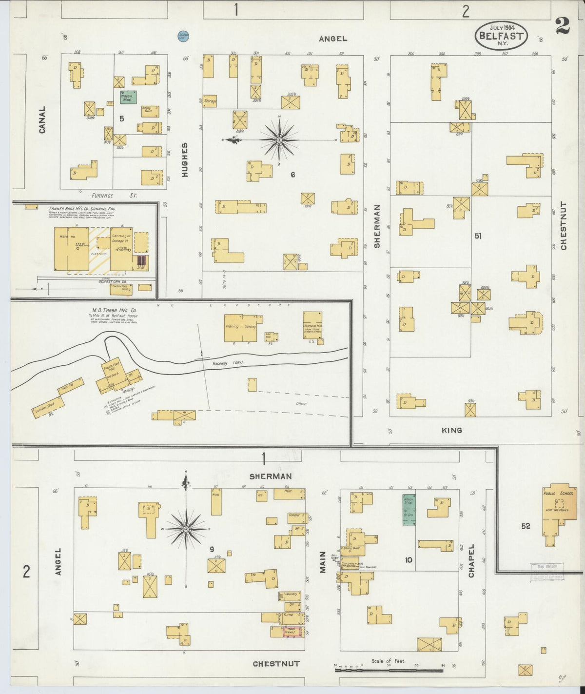 Sanborn Fire Insurance Map from Belfast, Allegany County, New York (1904), Sheet #0002 - Historic Sanborn Fire Insurance Map Print, vintage old map wall art, antique decor, genealogy gift, New York New York map