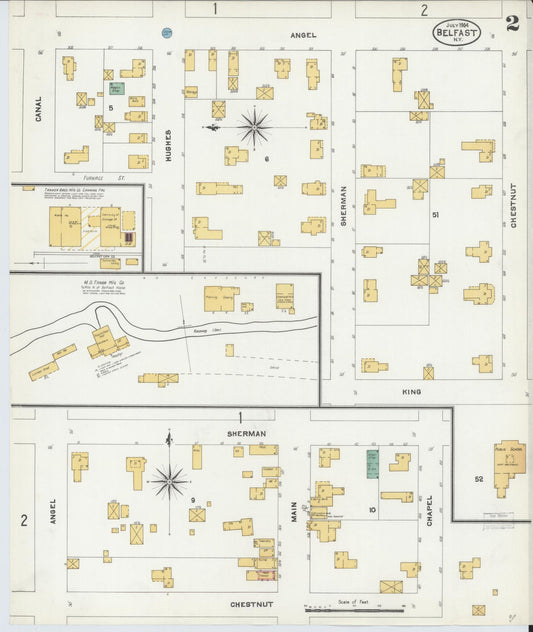 Sanborn Fire Insurance Map from Belfast, Allegany County, New York (1904), Sheet #0002 - Historic Sanborn Fire Insurance Map Print, vintage old map wall art, antique decor, genealogy gift, New York New York map