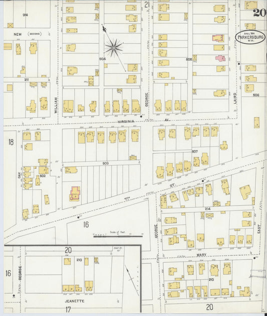 Sanborn Fire Insurance Map from Parkersburg, Wood County, West Virginia (1904), Sheet #0020 - Historic Sanborn Fire Insurance Map Print, vintage old map wall art, antique decor, genealogy gift, West Virginia West Virginia map