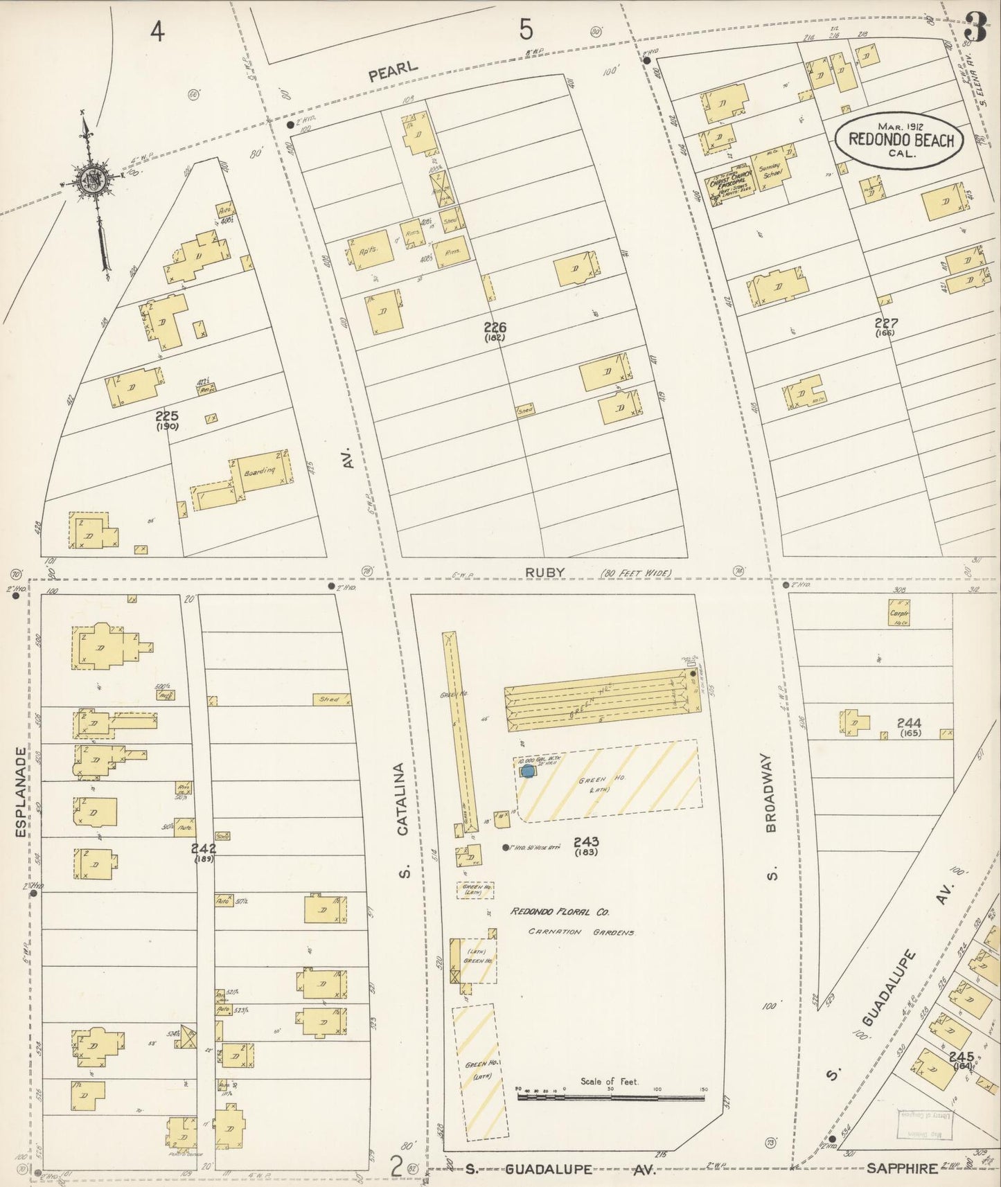 Sanborn Fire Insurance Map from Redondo Beach, Los Angeles County, California (1912), Sheet #0003 - Complete Map Set gallery image, historic Sanborn map, vintage wall art, California California