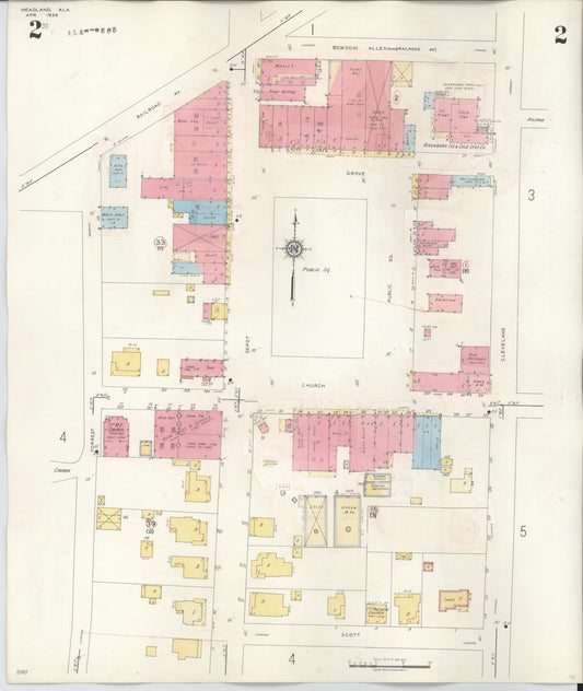 Sanborn Fire Insurance Map from Headland, Henry County, Alabama (1945), Sheet #0002 - Historic Sanborn Fire Insurance Map Print, vintage old map wall art, antique decor, genealogy gift, Alabama Alabama map