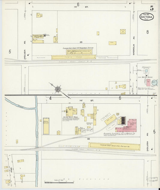 Sanborn Fire Insurance Map from Daytona, Volusia County, Florida (1912), Sheet #0005 - Historic Sanborn Fire Insurance Map Print, vintage old map wall art, antique decor, genealogy gift, Florida Florida map