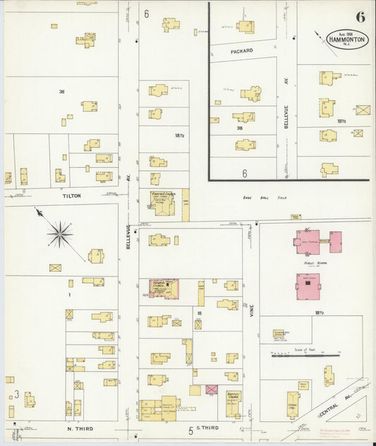 Sanborn Fire Insurance Map from Hammonton, Atlantic County, New Jersey (1908), Sheet #0006 - Historic Sanborn Fire Insurance Map Print, vintage old map wall art, antique decor, genealogy gift, New Jersey New Jersey map