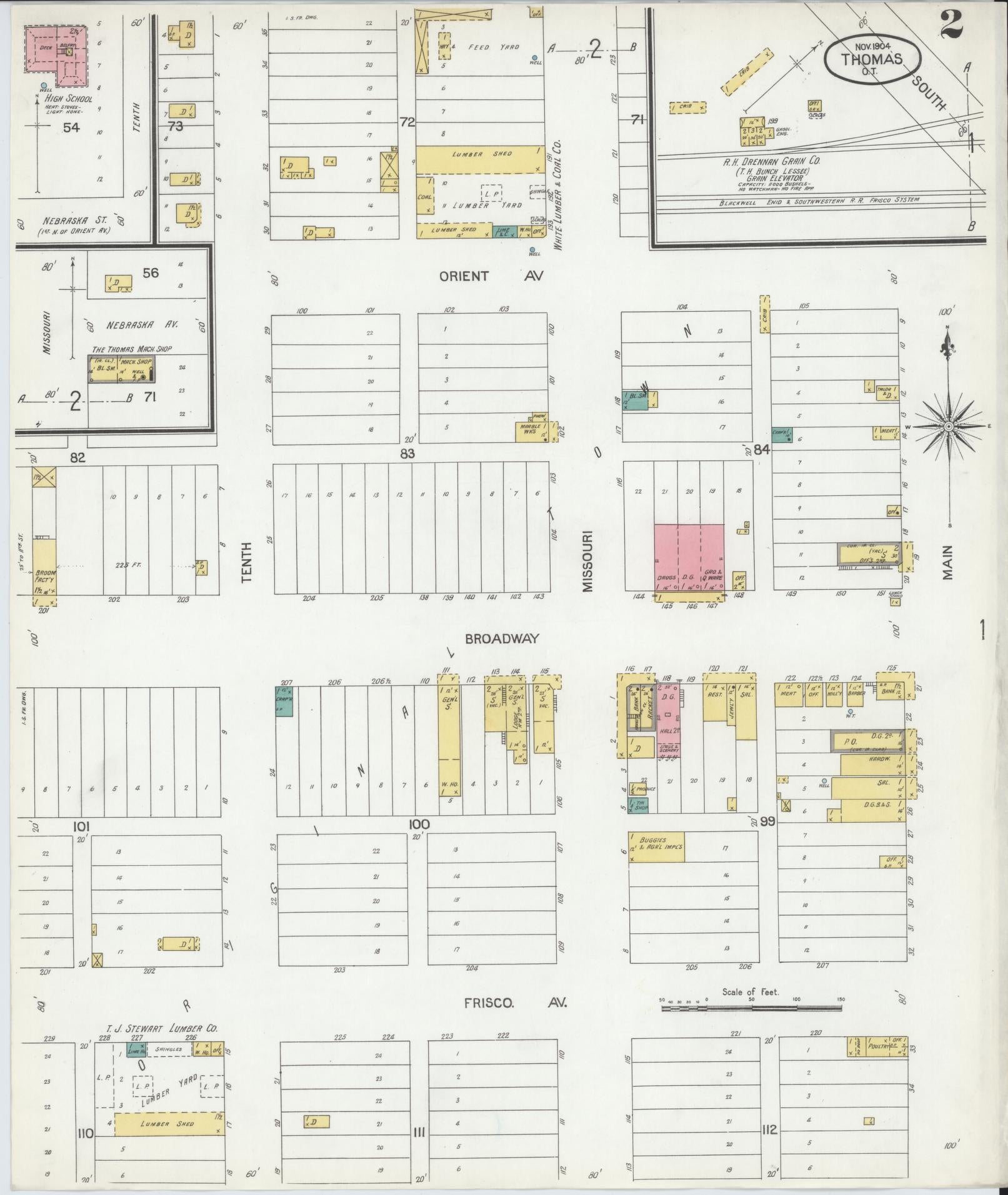 Sanborn Fire Insurance Map from Thomas, Custer County, Oklahoma (1904), Sheet #0002 - Historic Sanborn Fire Insurance Map Print, vintage old map wall art, antique decor, genealogy gift, Oklahoma Oklahoma map
