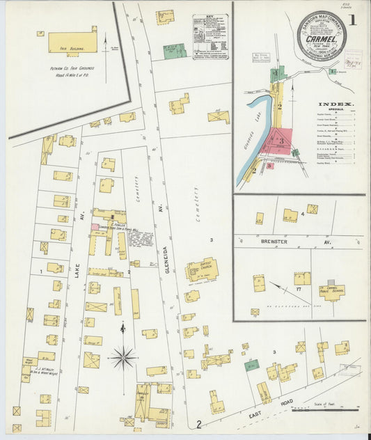 Sanborn Fire Insurance Map from Carmel, Putnam County, New York (1904), Sheet #0001 - Complete Map Set gallery image, historic Sanborn map, vintage wall art, New York New York