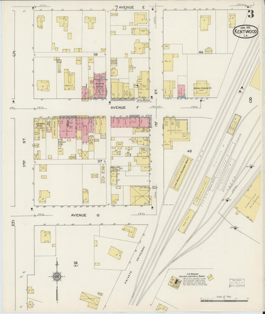 Sanborn Fire Insurance Map from Kentwood, Tangipahoa Parish, Louisiana (1915), Sheet #0003 - Historic Sanborn Fire Insurance Map Print, vintage old map wall art, antique decor, genealogy gift, Louisiana Louisiana map
