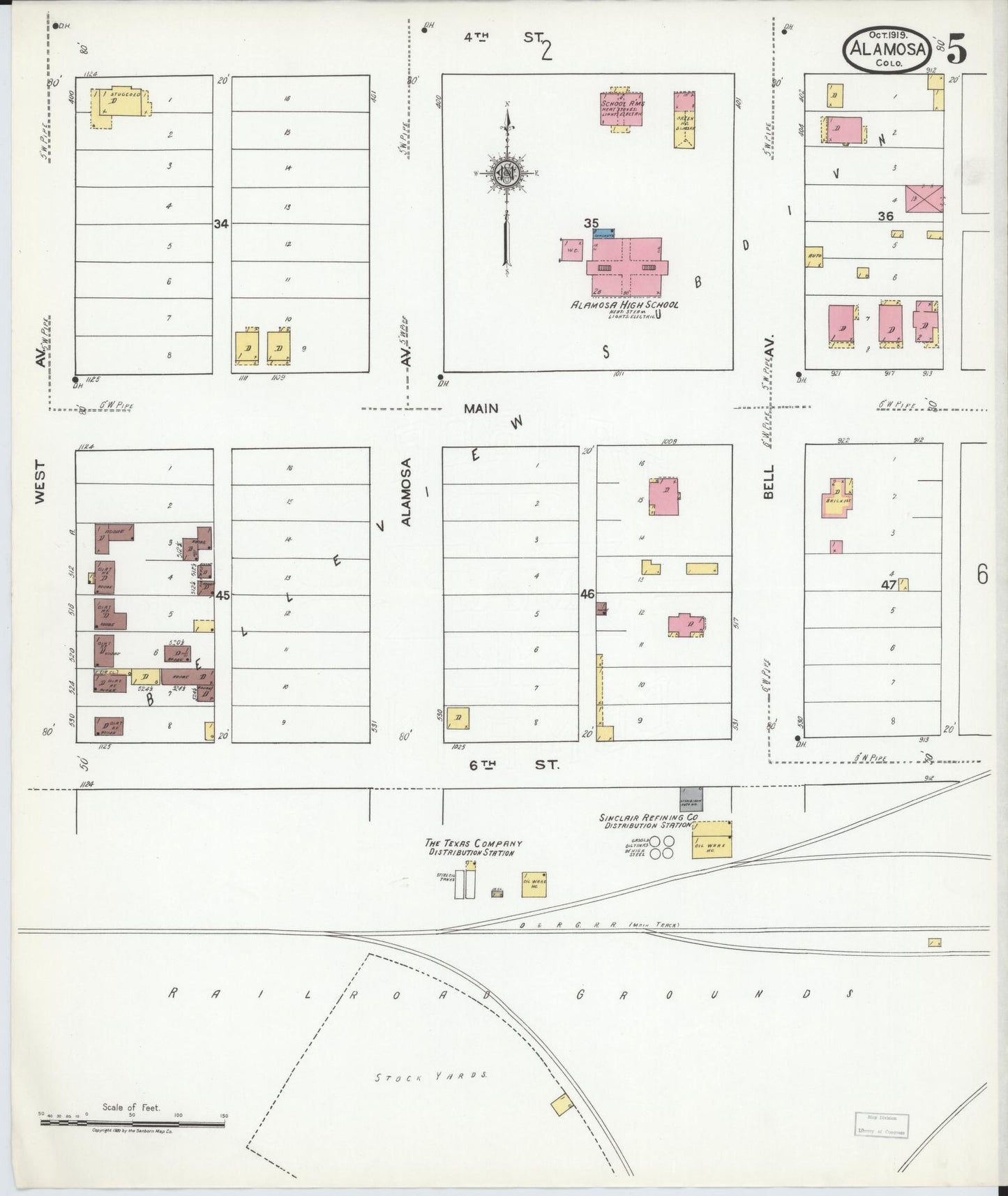 Sanborn Fire Insurance Map from Alamosa, Alamosa County, Colorado (1919), Sheet #0005 - Historic Sanborn Fire Insurance Map Print, vintage old map wall art, antique decor, genealogy gift, Colorado Colorado map