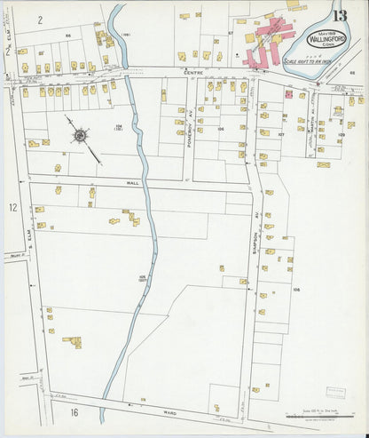 Sanborn Fire Insurance Map from Wallingford, New Haven County, Connecticut (1919), Sheet #0013 - Complete Map Set gallery image, historic Sanborn map, vintage wall art, Connecticut Connecticut