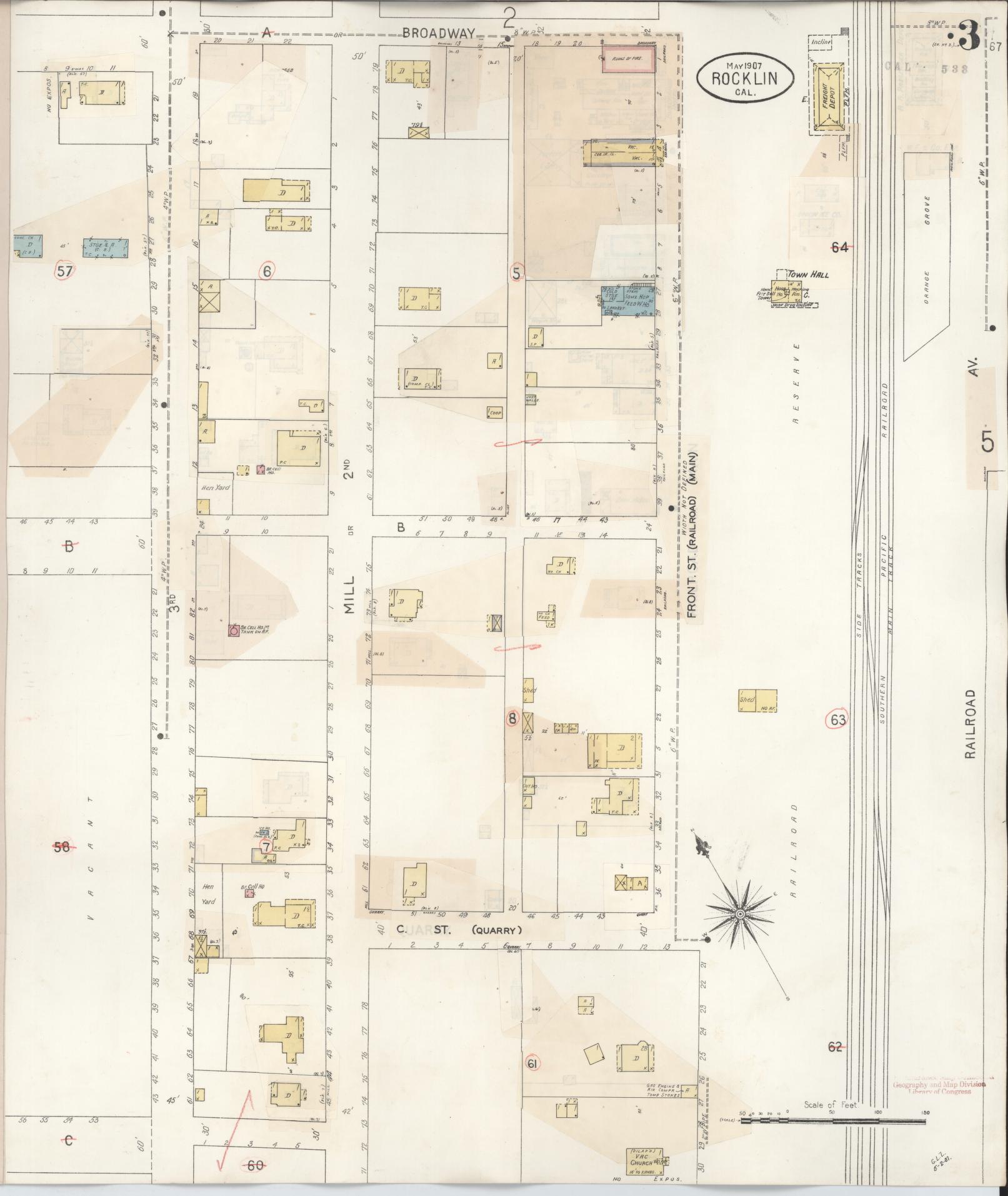 Sanborn Fire Insurance Map from Rocklin, Placer County, California (1941), Sheet #0003 - Complete Map Set gallery image, historic Sanborn map, vintage wall art, California California