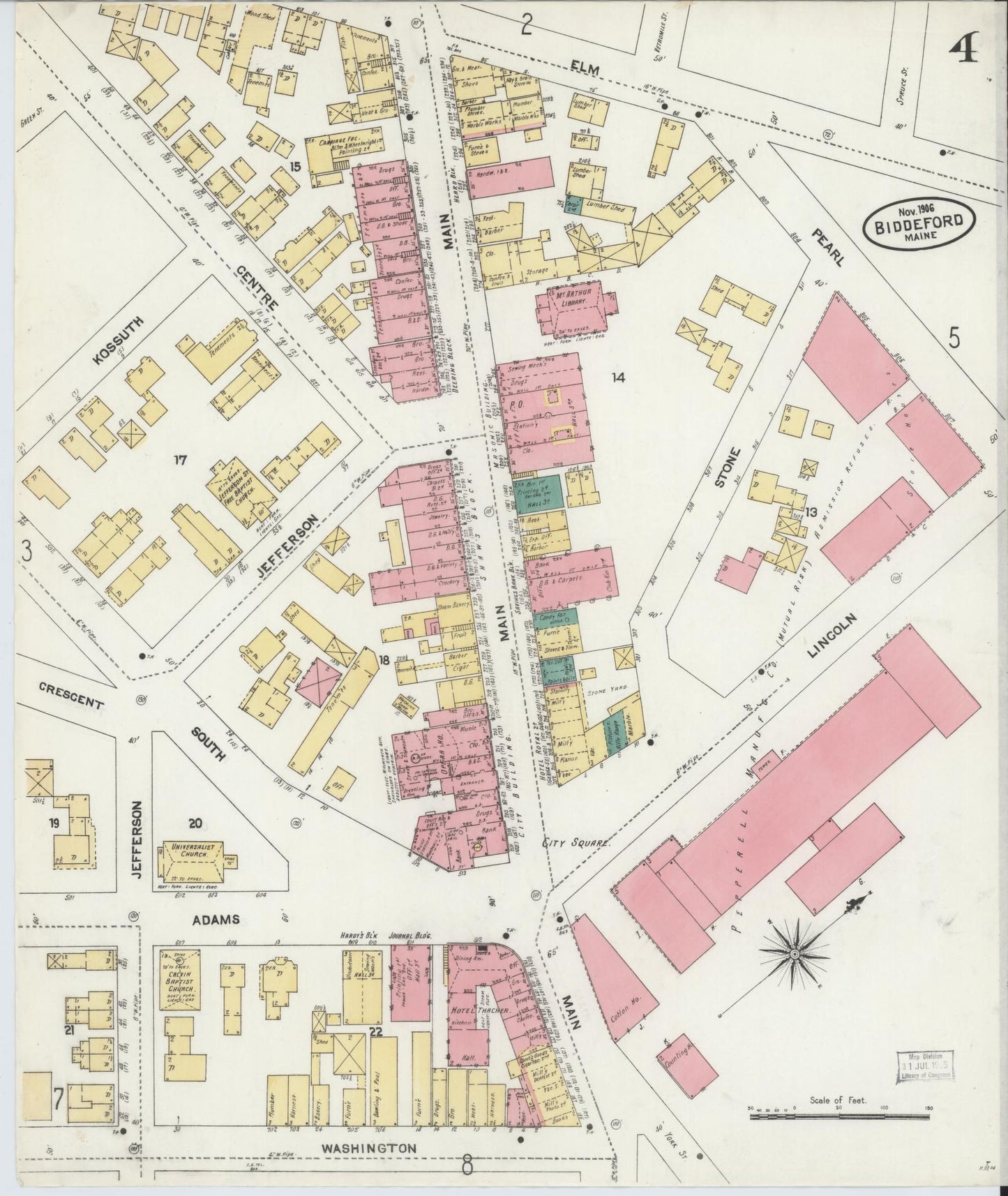 Sanborn Fire Insurance Map from Biddeford, York County, Maine (1906), Sheet #0004 - Complete Map Set gallery image, historic Sanborn map, vintage wall art, Maine Maine