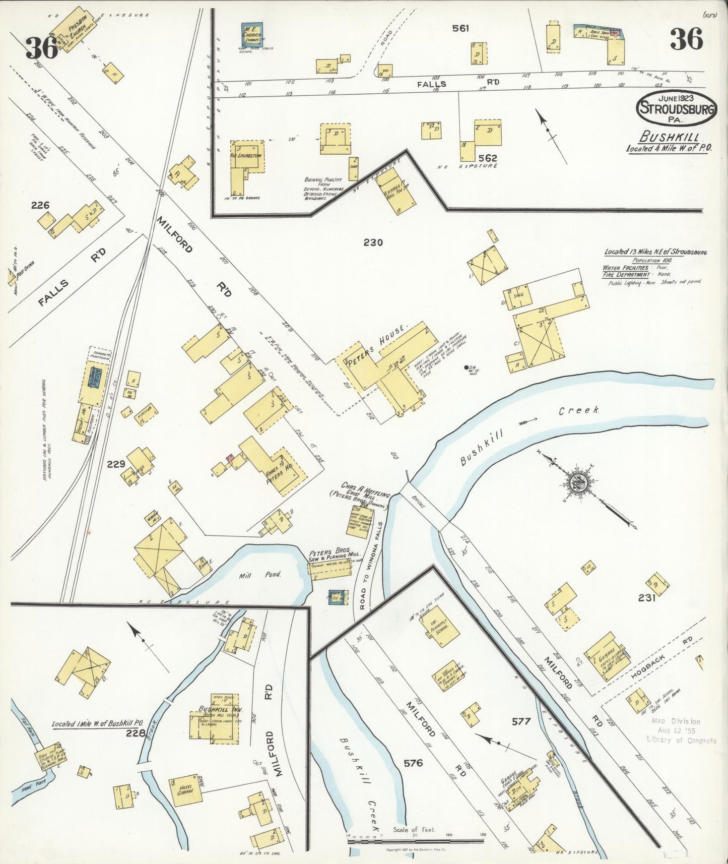 Sanborn Fire Insurance Map from Stroudsburg, Monroe County, Pennsylvania (1923), Sheet #0036 - Historic Sanborn Fire Insurance Map Print, vintage old map wall art, antique decor, genealogy gift, Pennsylvania Pennsylvania map
