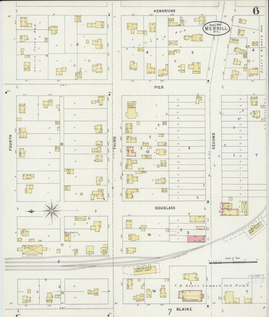 Sanborn Fire Insurance Map from Merrill, Lincoln County, Wisconsin (1898), Sheet #0006 - Historic Sanborn Fire Insurance Map Print, vintage old map wall art, antique decor, genealogy gift, Wisconsin Wisconsin map