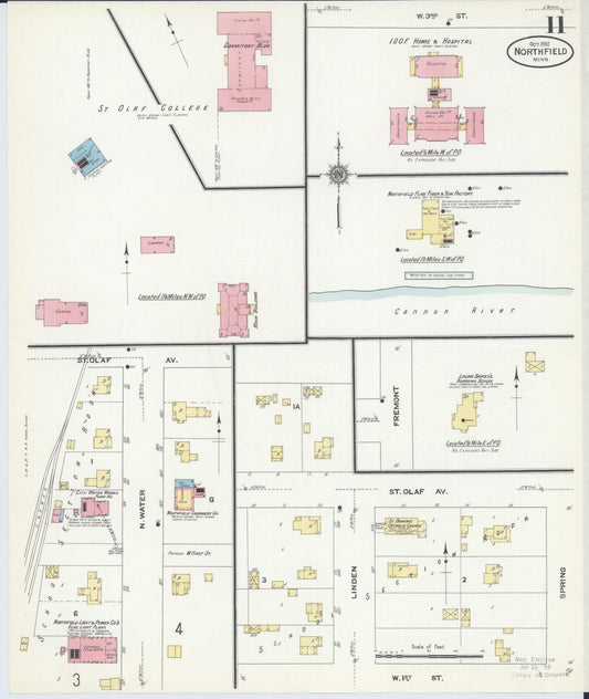 Sanborn Fire Insurance Map from Northfield, Rice County, Minnesota (1910), Sheet #0011 - Historic Sanborn Fire Insurance Map Print, vintage old map wall art, antique decor, genealogy gift, Minnesota Minnesota map