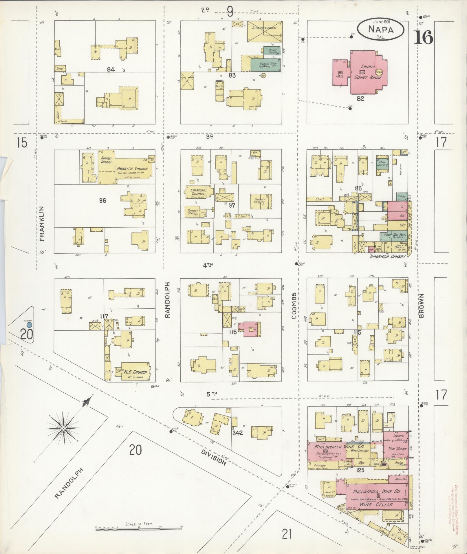 Sanborn Fire Insurance Map from Napa, Napa County, California (1901), Sheet #0016 - Complete Map Set gallery image, historic Sanborn map, vintage wall art, California California