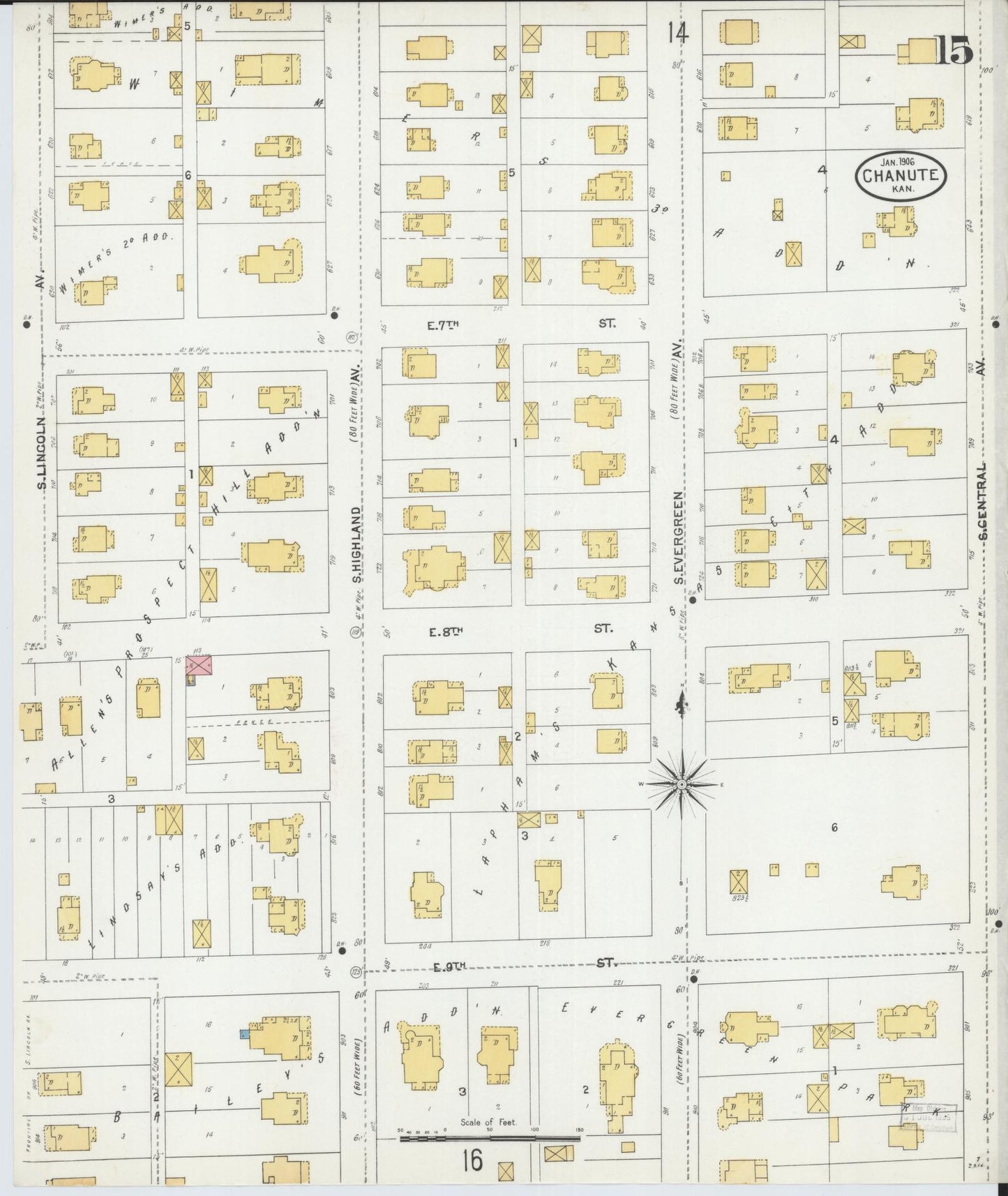 Sanborn Fire Insurance Map from Chanute, Neosho County, Kansas (1906), Sheet #0015 - Complete Map Set gallery image, historic Sanborn map, vintage wall art, Kansas Kansas