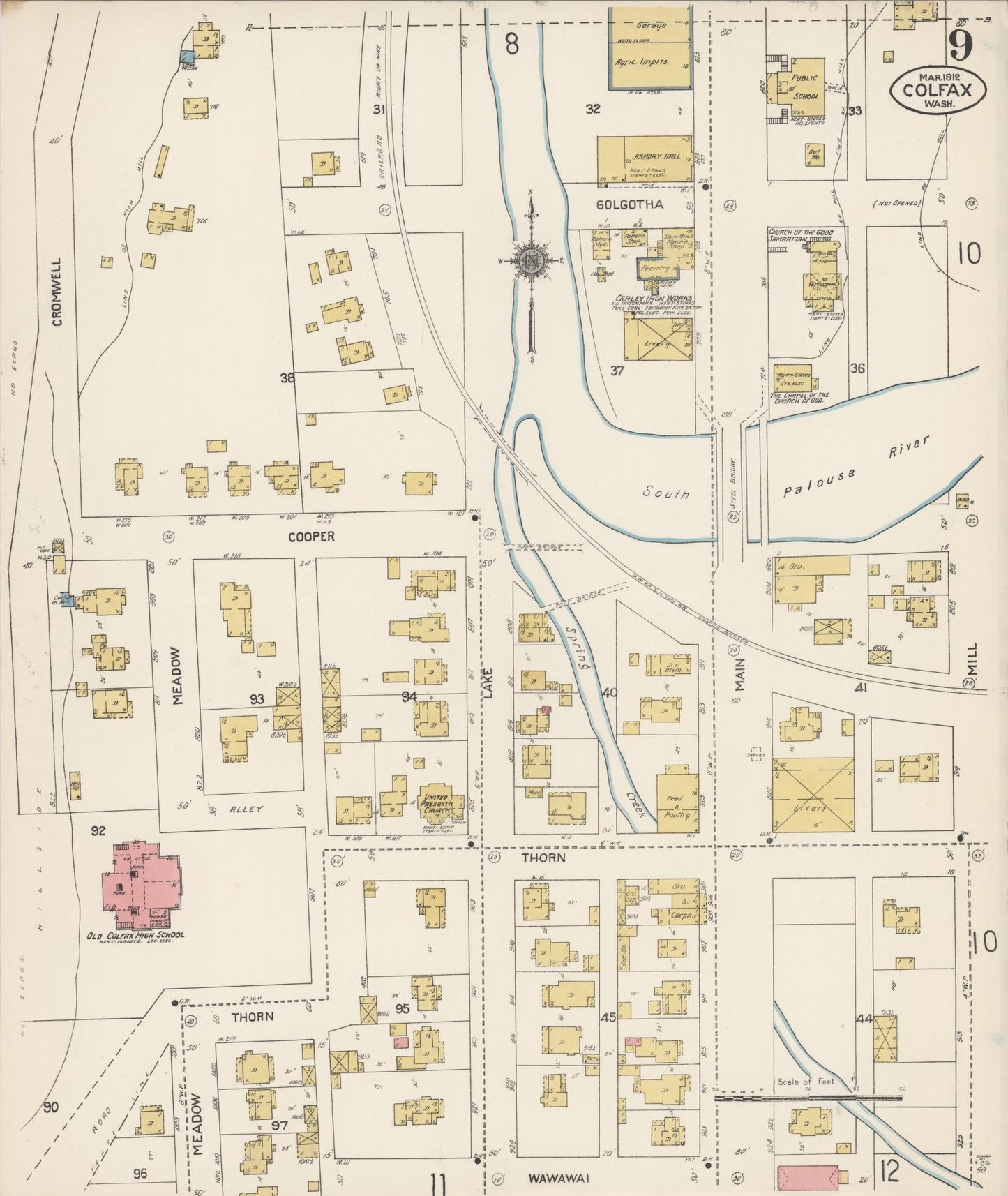 Sanborn Fire Insurance Map from Colfax, Whitman County, Washington (1912), Sheet #0009 - Complete Map Set gallery image, historic Sanborn map, vintage wall art, Washington Washington