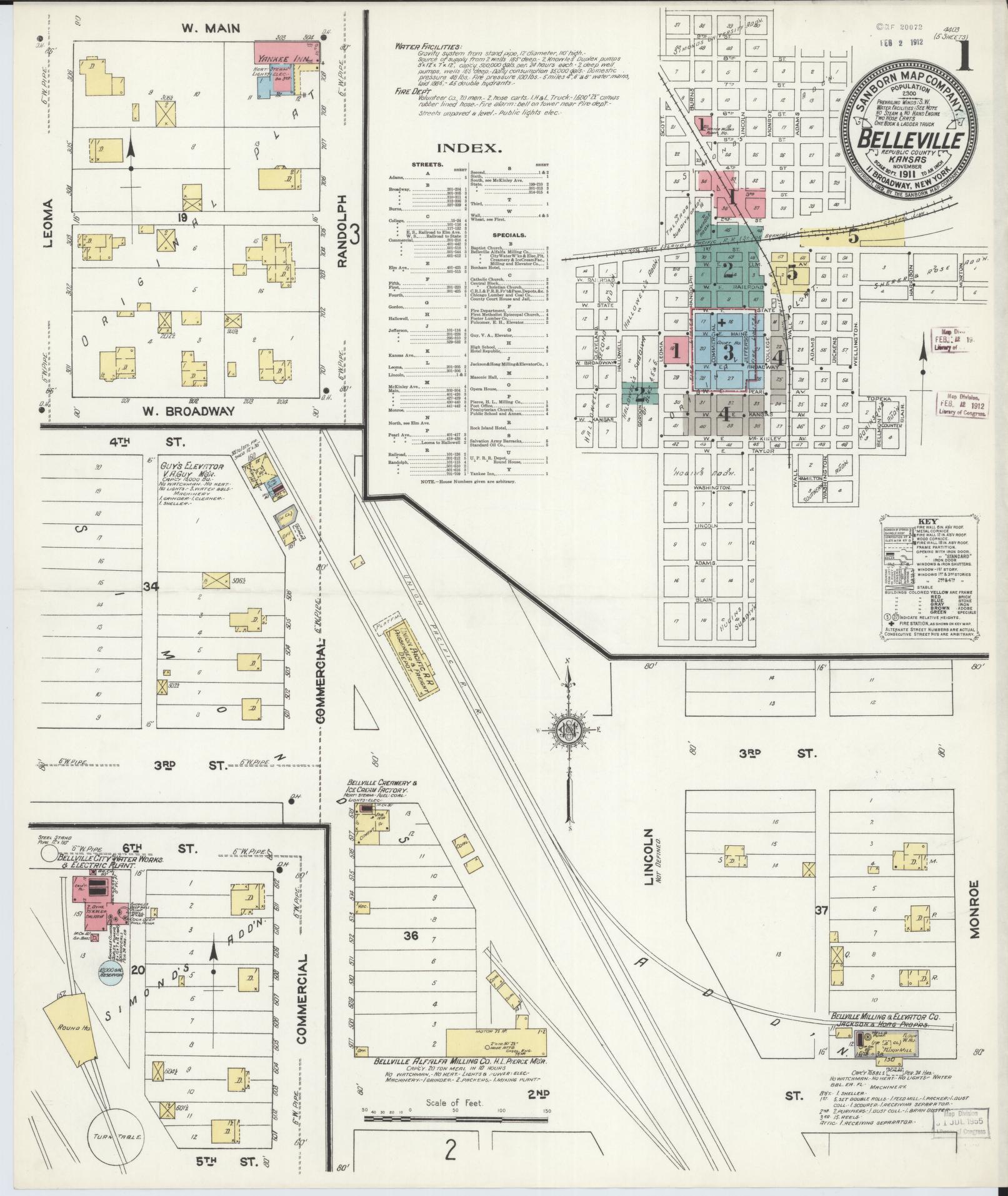 Sanborn Fire Insurance Map from Belleville, Republic County, Kansas (1911), Sheet #0001 - Complete Map Set gallery image, historic Sanborn map, vintage wall art, Kansas Kansas