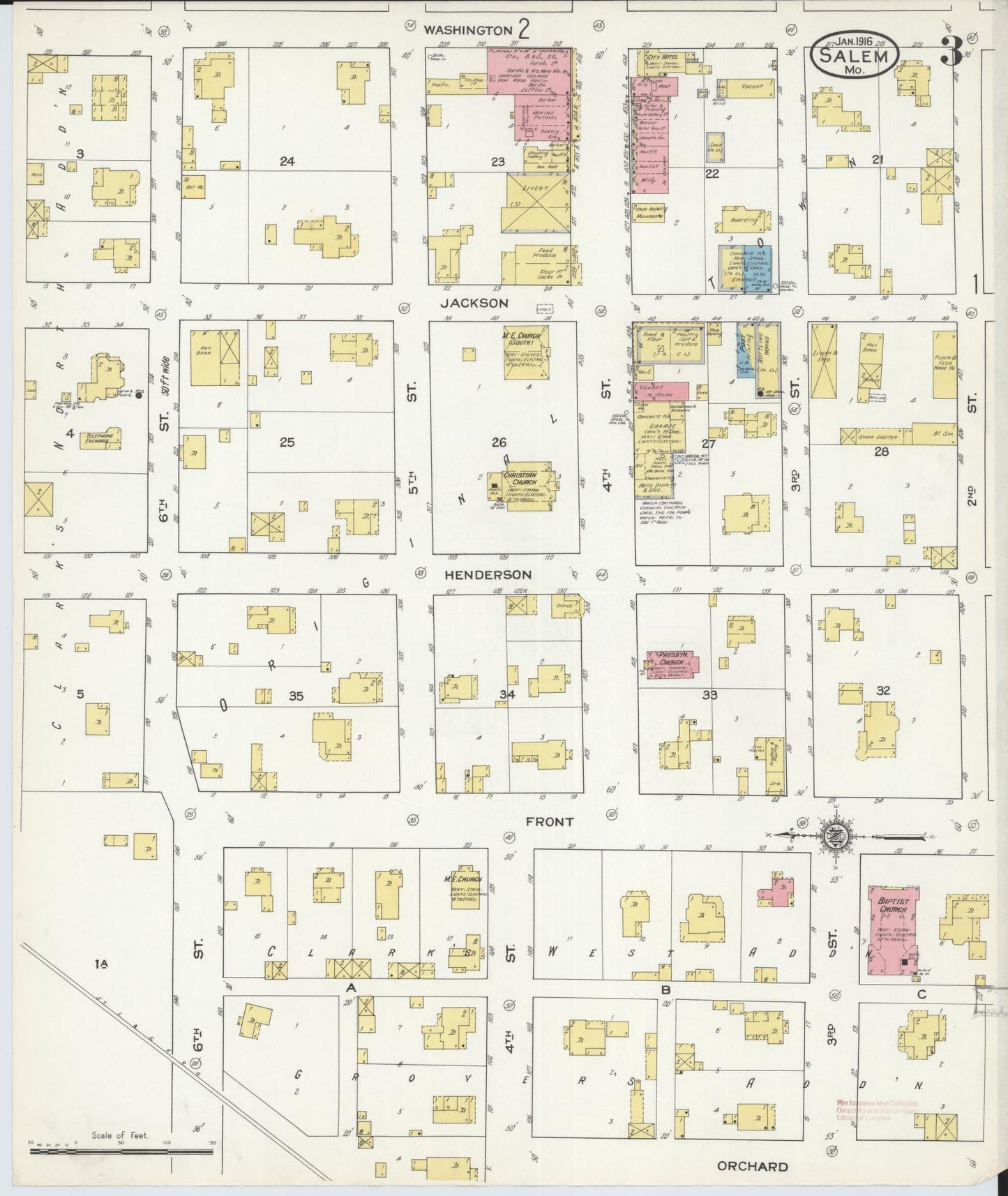 Sanborn Fire Insurance Map from Salem, Dent County, Missouri (1916), Sheet #0003 - Complete Map Set gallery image, historic Sanborn map, vintage wall art, Missouri Missouri