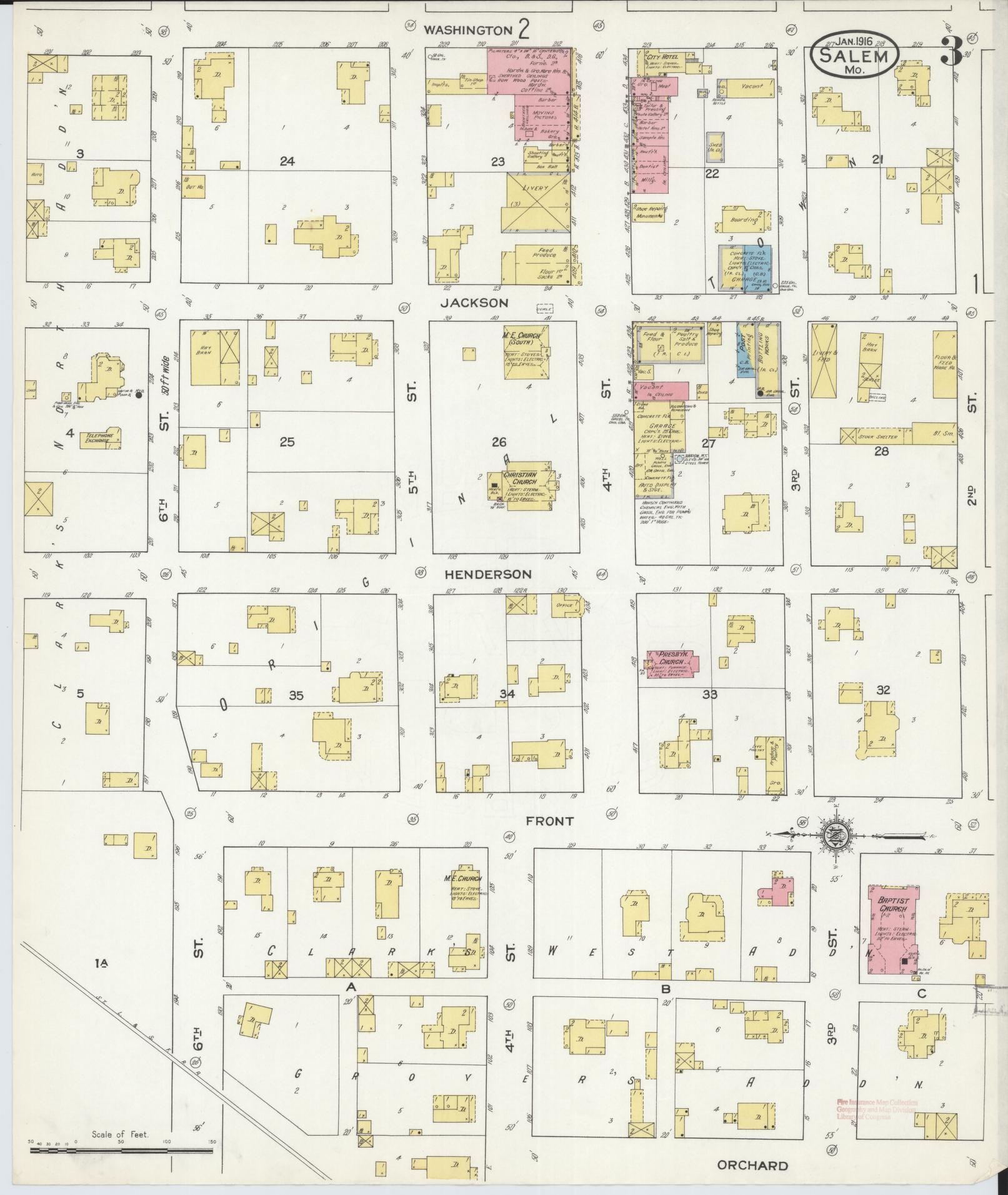 Sanborn Fire Insurance Map from Salem, Dent County, Missouri (1916), Sheet #0003 - Complete Map Set gallery image, historic Sanborn map, vintage wall art, Missouri Missouri