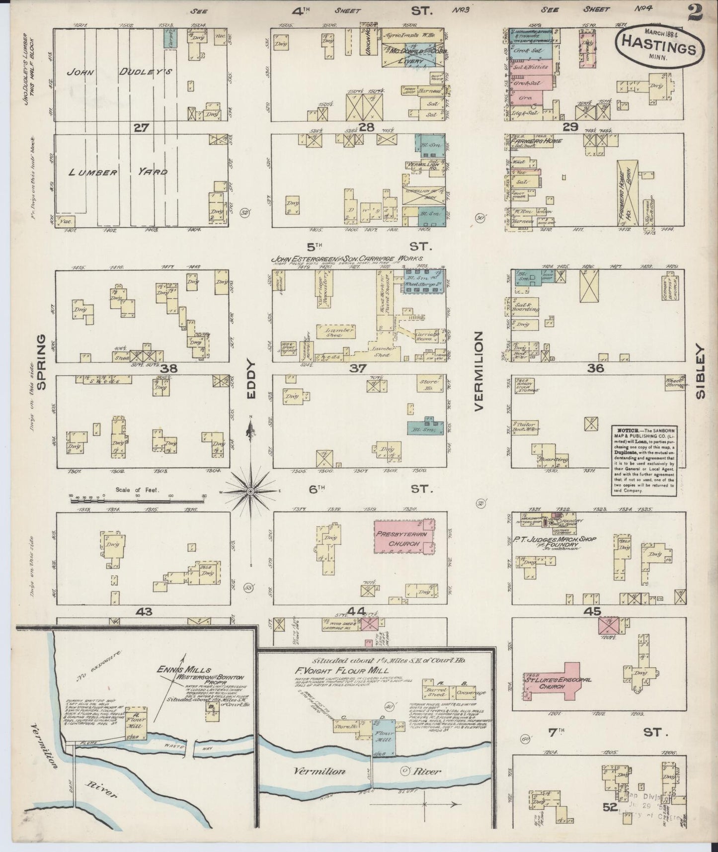 Sanborn Fire Insurance Map from Hastings, Dakota County, Minnesota (1884), Sheet #0002 - Complete Map Set gallery image, historic Sanborn map, vintage wall art, Minnesota Minnesota