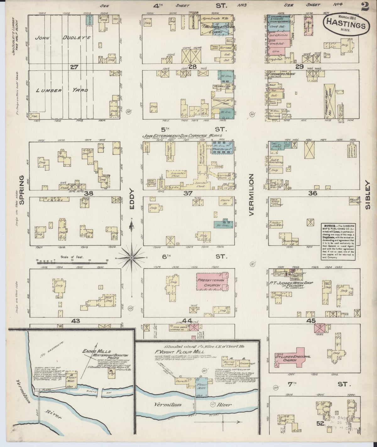 Sanborn Fire Insurance Map from Hastings, Dakota County, Minnesota (1884), Sheet #0002 - Complete Map Set gallery image, historic Sanborn map, vintage wall art, Minnesota Minnesota
